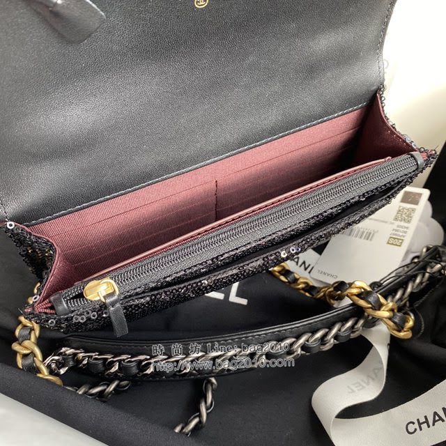 Chanel女包 香奈兒高版本20專櫃最新款小羊皮配珠片Woc包 Chanel高版本19系列小挎包  djc4061
